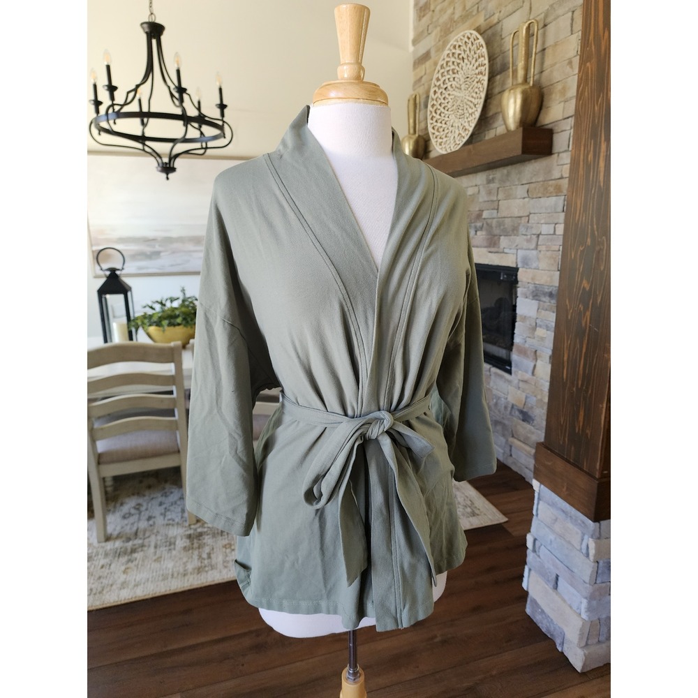 Storq Sage Green Cotton Spandex Wrap Robe Cardigan Womens XS Maternity Nursing